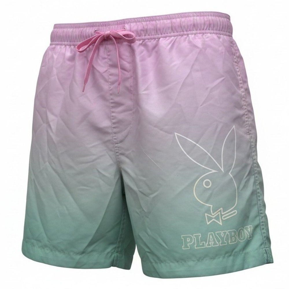 Playboy Swim Trunks Mens L Large Pink Green Ombre Bunny Logo PacSun Board Shorts